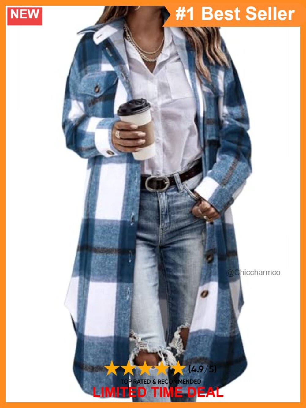Oversized Plaid Flannel Shacket Button Down Long Corduroy Shirt Jacket